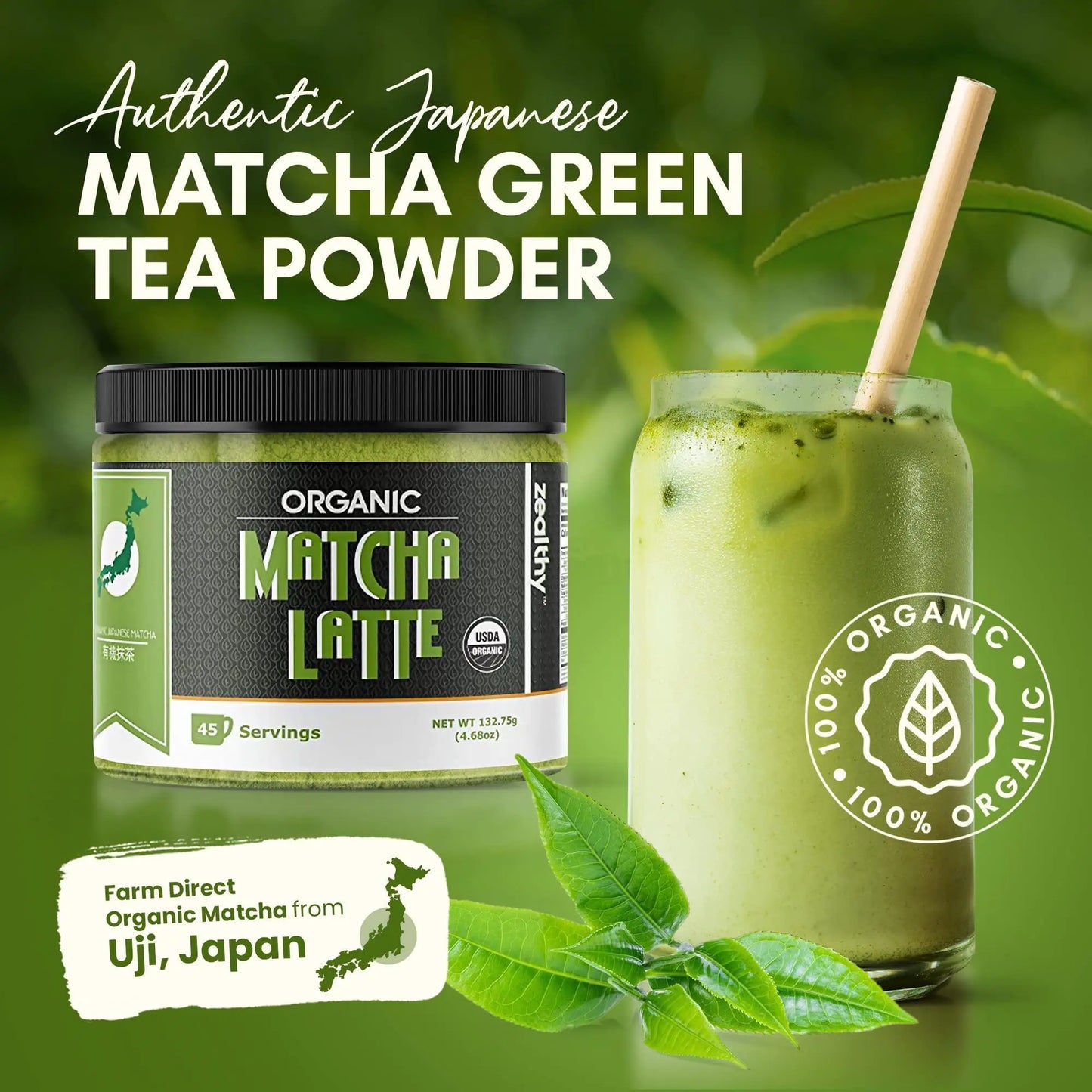 Matcha Bio – Thé Japonais Premium à la Vanille & Ashwagandha (133 g)