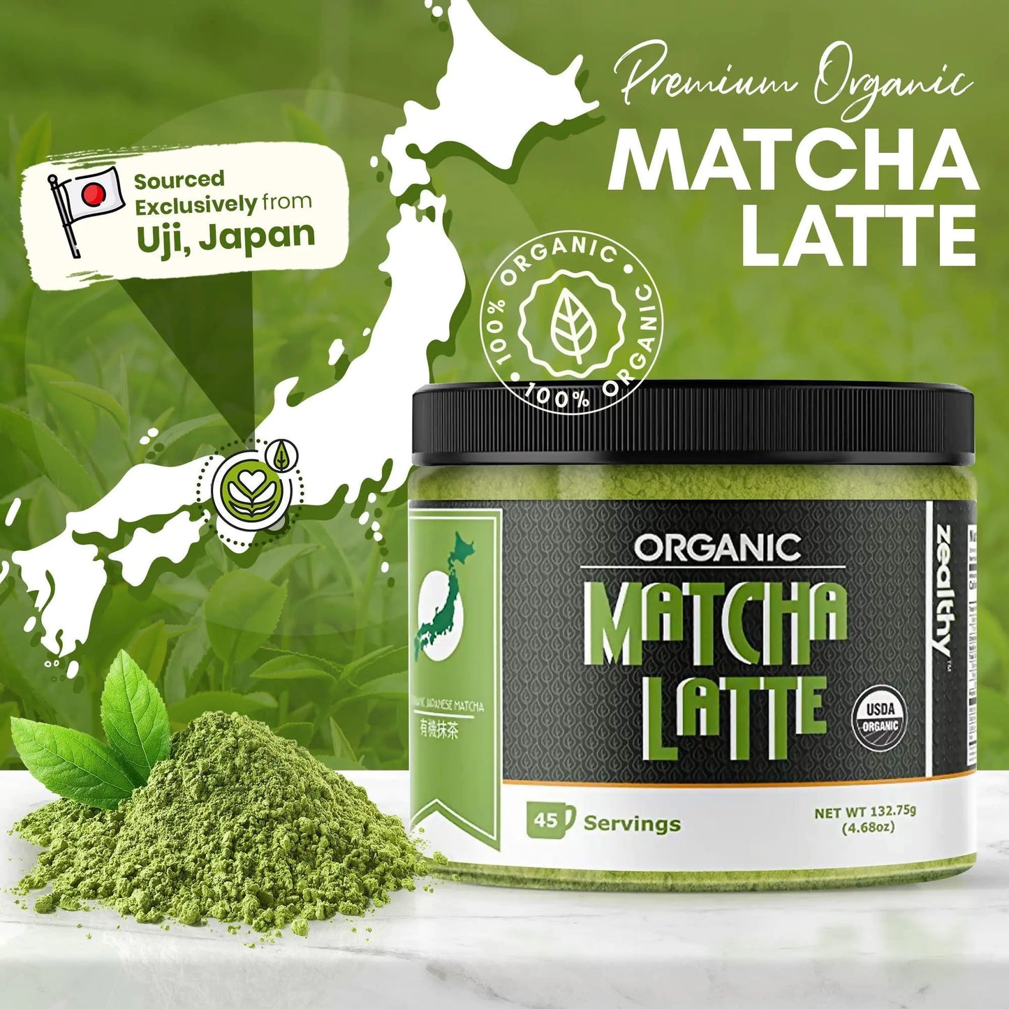 Matcha Bio – Thé Japonais Premium à la Vanille & Ashwagandha (133 g)