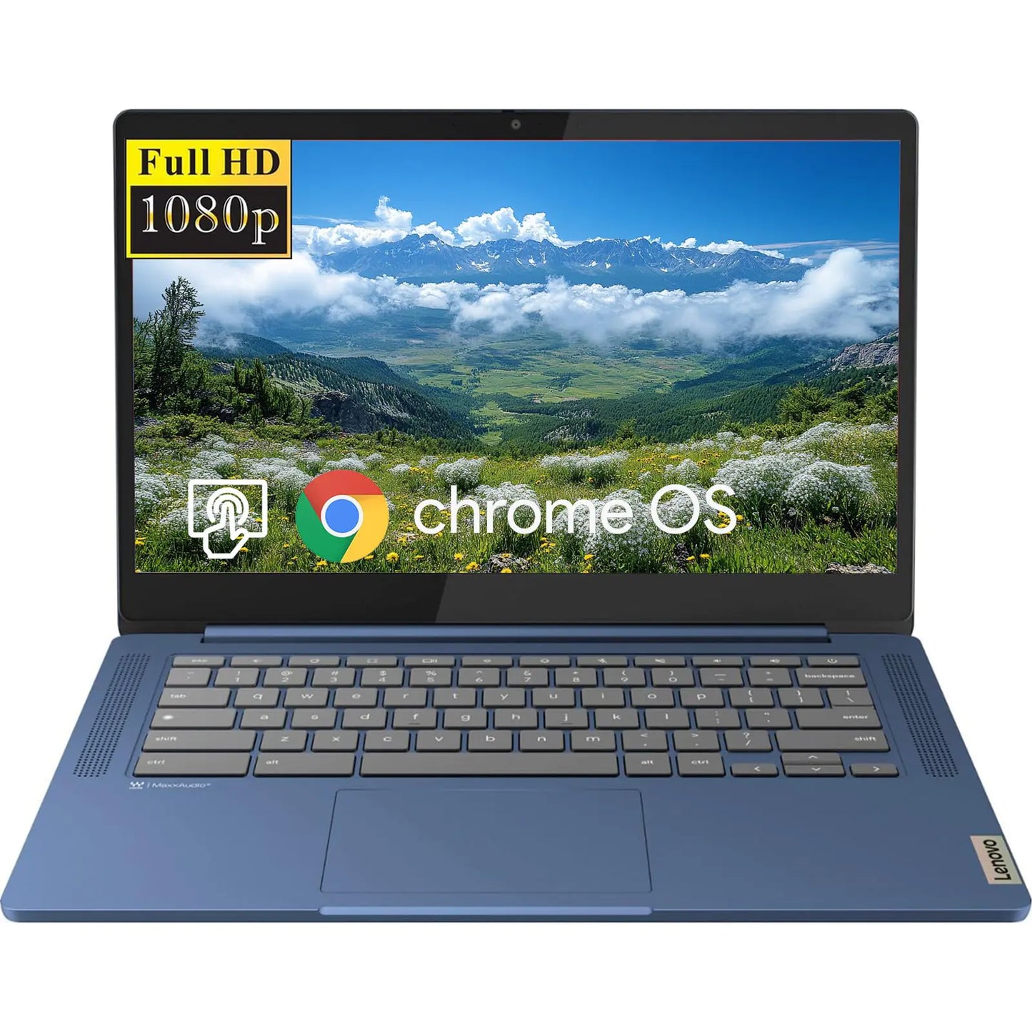 Lenovo IdeaPad Slim 3 Chromebook 14" Écran tactile FHD Ordinateur Portable MediaTek Kompanio 520 4GB RAM 320GB Stockage (64GB eMMC + 256GB Micro SD) Wi-Fi 6 Chrome OS Bleu Abyss